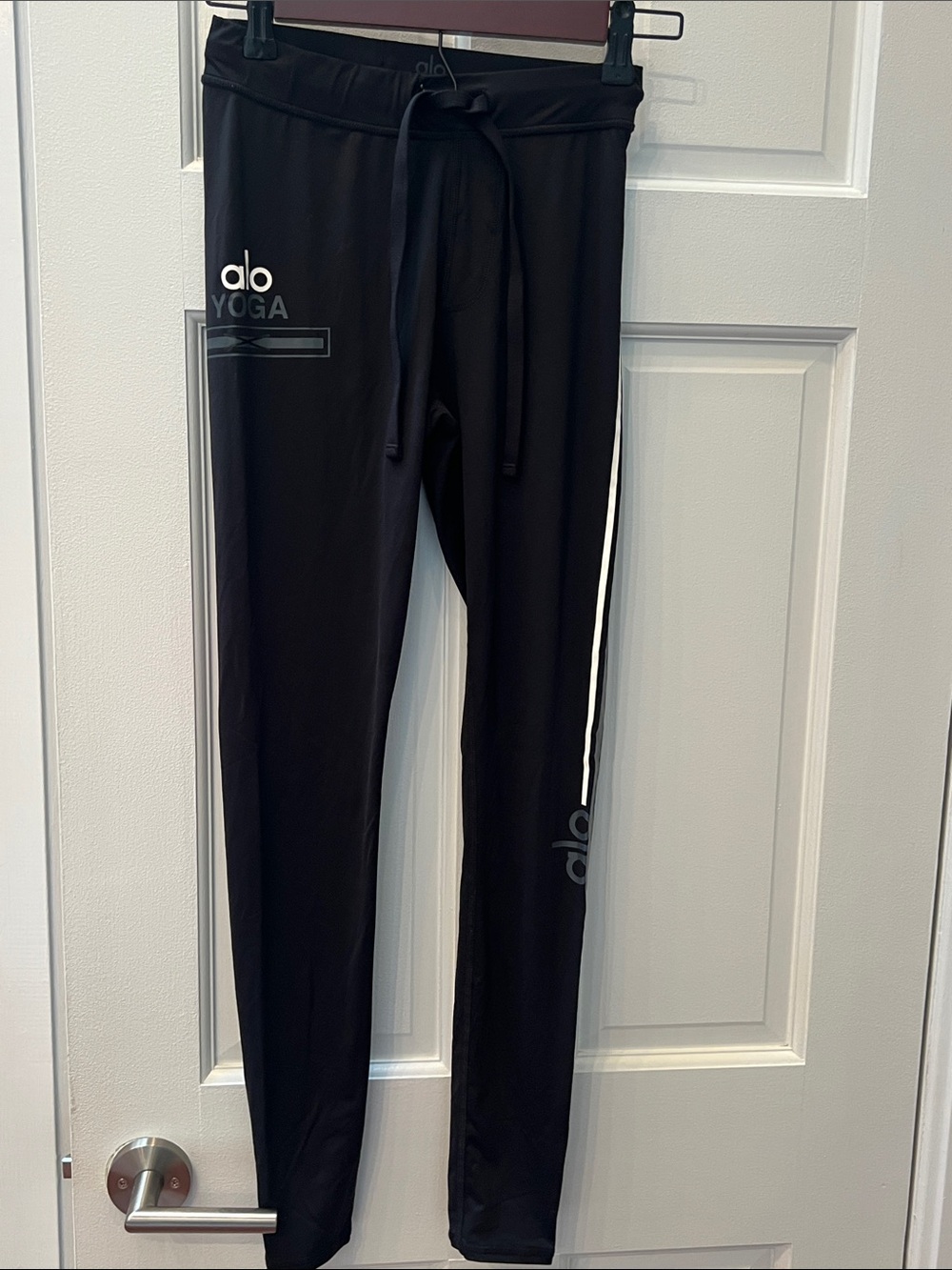 ALO Yoga Black Jogger Pants with White Side Stripe
